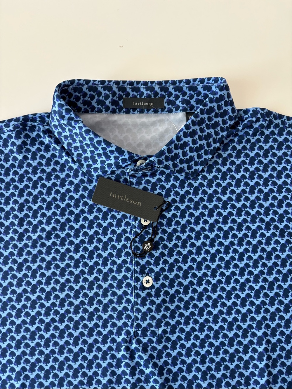 NWT Turtleson Men’s XL Forest Performance Polo Shirt Tree Prints Navy Golf